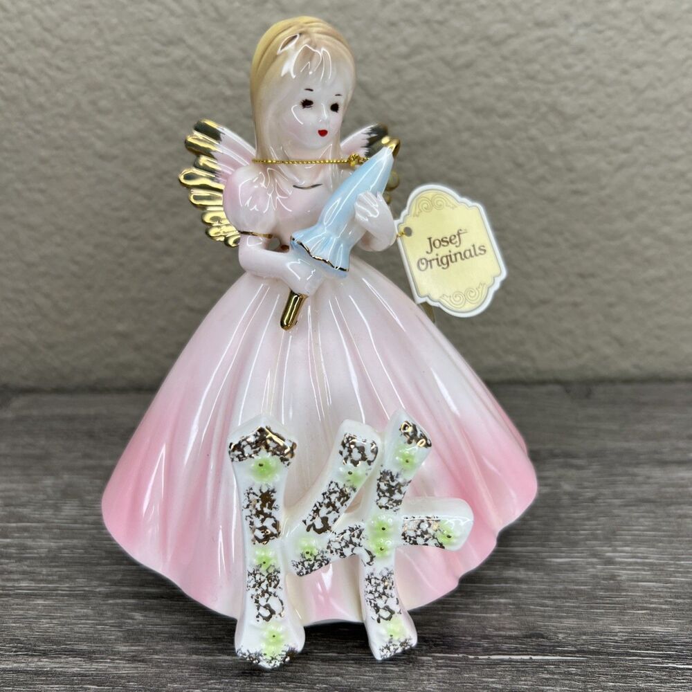 Vintage JOSEF ORIGINALS Birthday Girl Angel Figurine Age 14 with Tag Japan